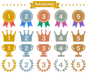 ランキングなどに使えるメダルや王冠のセット素材