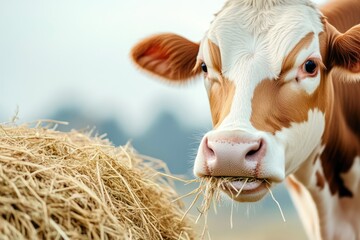 Farm animal chewing hay contently