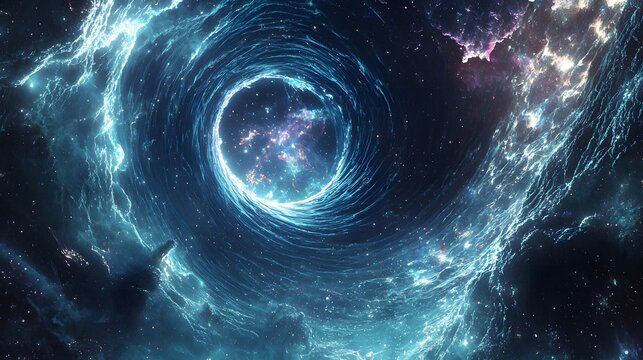 73. A glowing celestial tunnel stretching across space, portraying the never-ending story of inception