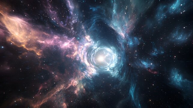 73. A glowing celestial tunnel stretching across space, portraying the never-ending story of inception