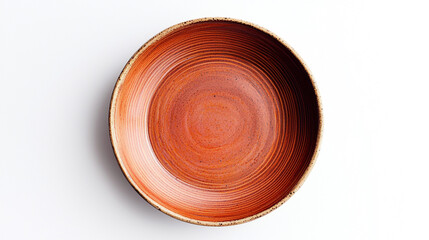 Rustic orange ceramic bowl empty top view studio shot red dish food clay life home plate brown round