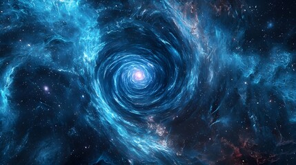 64. A deep cosmic vortex leading into an infinite galactic expanse, illustrating the endless cycle of inception