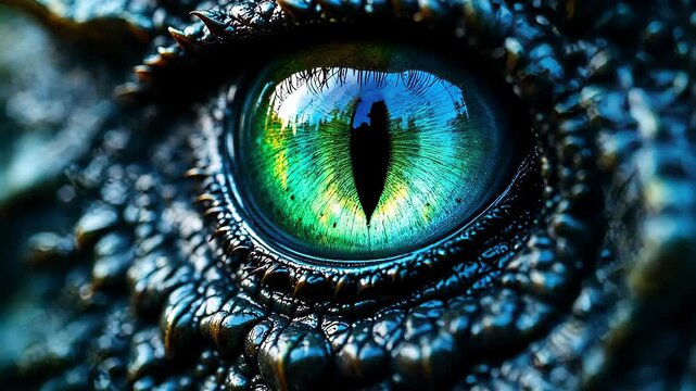 Dragon's Eye Gaze: A captivating macro shot showcases the intricate detail of a dragon's eye, its mesmerizing pupil set against scales.