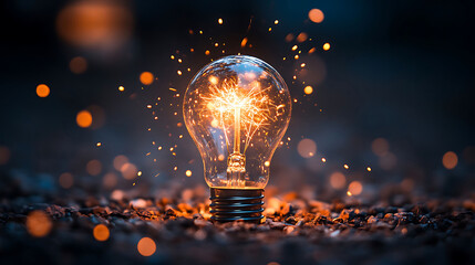 Shattered Light Bulb with Glowing Sparks – Symbol of Innovation and Change