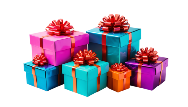 Colorful neon gift boxes PNG 