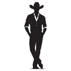 Cattle Drive Rancher silhouette, leading herds across vast landscapes - Rancher illustration - Minimalist Rancher vector - Profession silhouette
