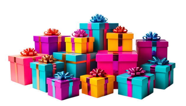 Colorful neon gift boxes PNG Image