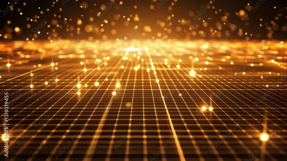 Poster glowing grid of golden lights futuristic and dynamic digital landscape with innovation and technolog