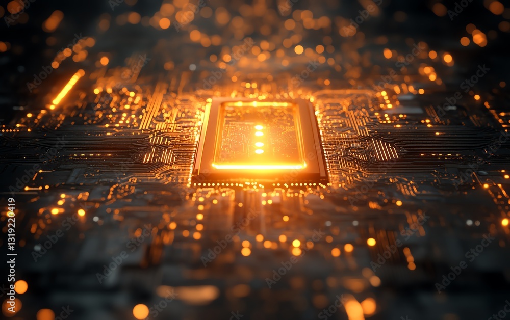 Poster glowing cpu on circuit board