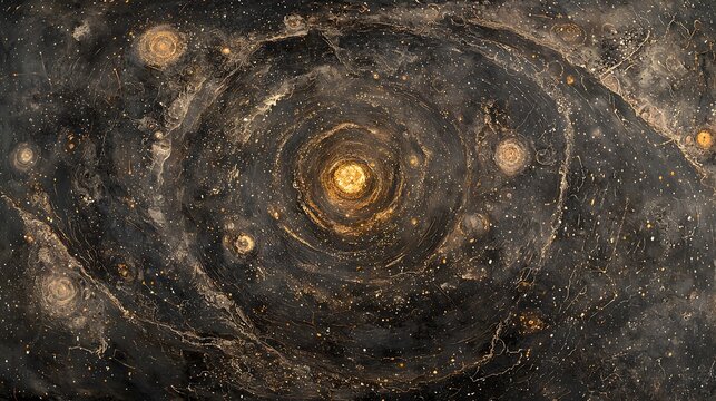 11. A vast starry expanse with a radiant galactic core, symbolizing the birth of time and consciousness