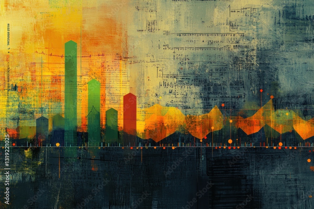 Poster abstract cityscape with vibrant colors and data patterns
