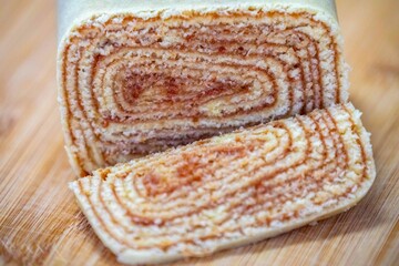 Traditional roll cake also known as Swiss roll, filled with guava paste, a typical cake from Brazil, more specifically from Pernambuco