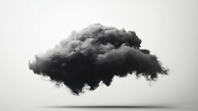 A single black cloud with bold, dramatic textures, floating in a bright white void 