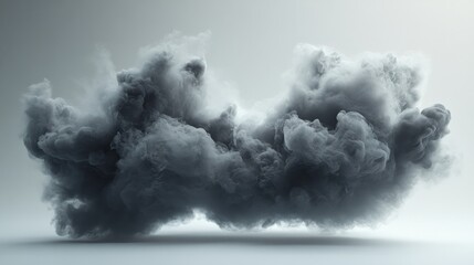 A smoky black cloud with light gradients, softly floating in a clean white void 