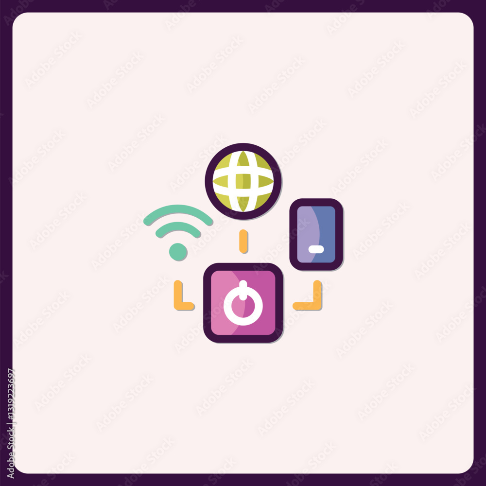 Poster connected world icon symbolizing global network and communication setup