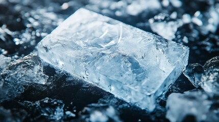 Artistic frosted ice plaque displaying transparent engravings in a studio environment close-up perspective