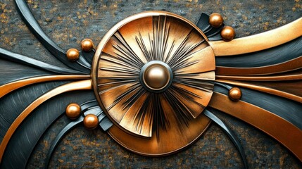 Fototapeta premium Art deco inspired metallic plaque design contemporary gallery decorative artwork elegant environment artistic viewpoint