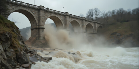 Arched Bridge over Flooded River