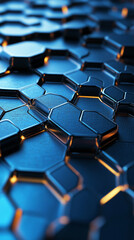 Fototapeta premium Close-up of dark blue metallic hexagonal texture, creating a sleek and modern appearance, symbolic of technology, innovation, and futuristic design, ideal for tech or industrial concepts