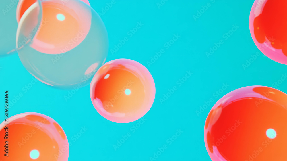 Poster vibrant abstract background with floating colorful spheres on turquoise