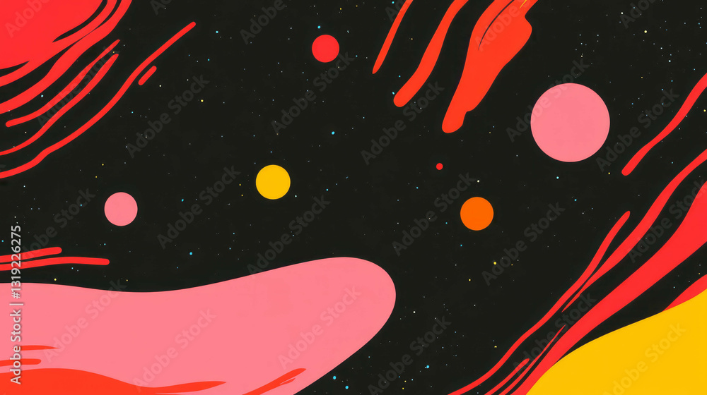 Poster abstract cosmic chaos with vibrant colors and galactic patterns