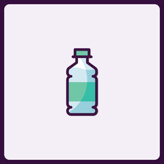 Flat Design Water Bottle Icon on Lilac Backdrop with Deep Purple Frame