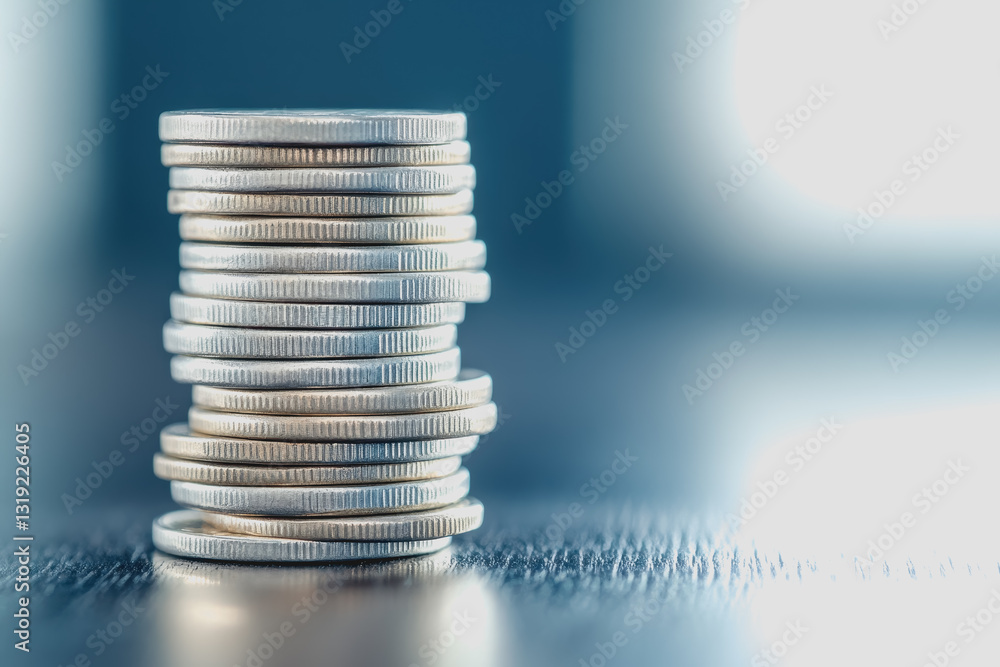 Aufkleber close-up of a stack of coins representing investment diversification and financial growth in a reali