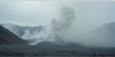 Fototapeta premium Volcanic Landscape with Smoke Plume