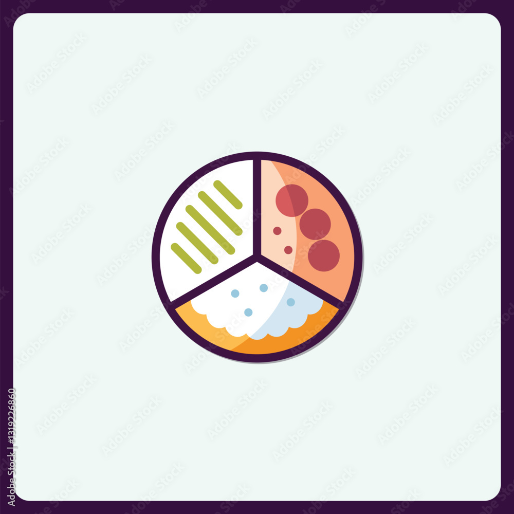 Poster circular chart icon displaying different segments with diverse data elements