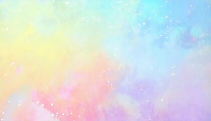 dreamy pastel watercolor galaxy background with soft gradient hues of pink, blue, yellow, and purple, featuring white glowing stars, ideal for digital art, website design, invitations, or aesthetic pr