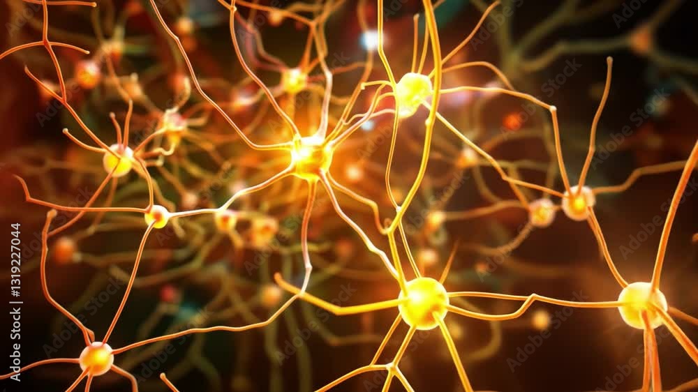 Poster glowing neurons and synapses exploring intricate neural network and brain activity in nervous system