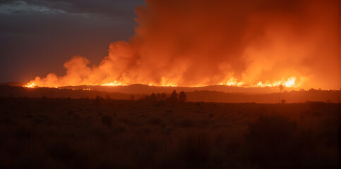 Fototapeta premium Distant Wildfire Burning at Night
