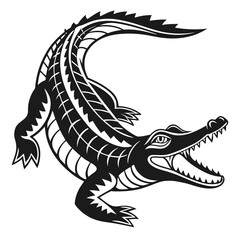 Black Silhouette of Alligator on White Background