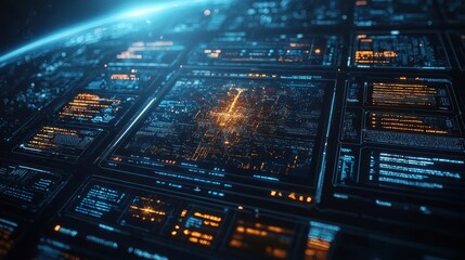 Naklejka premium Futuristic Digital Interface: Global Network Data Visualization