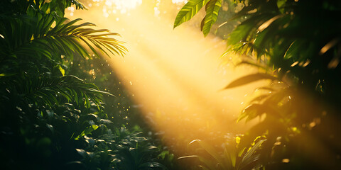 Lush Rainforest with Towering Trees and Sun Rays Piercing Through for a Majestic Nature Scene