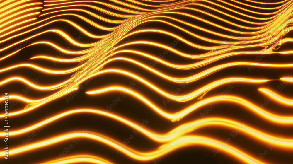 Poster cinematic abstract chaos with wavy patterns and golden glow for modern design