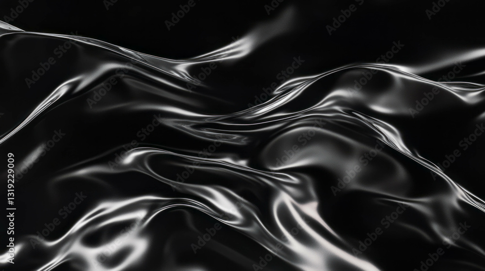 Poster smooth metallic waves on black background for modern design concepts