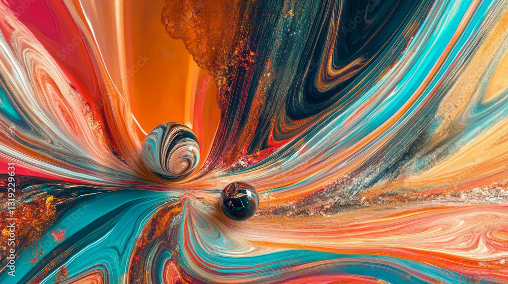 Poster Colorful abstract texture with elegant swirls and chaotic patterns