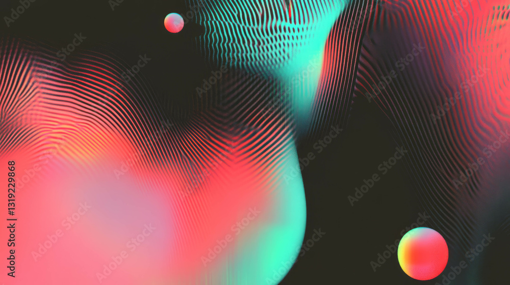 Poster Vibrant abstract chaos with colorful gradient spheres for modern design