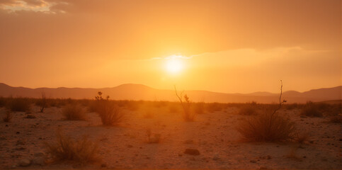 Naklejka premium Desert Landscape at Golden Sunset