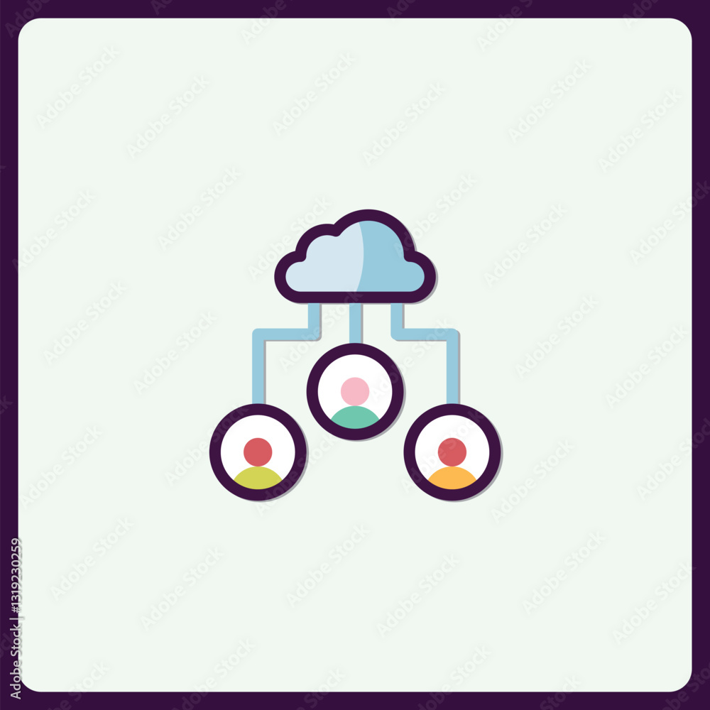 Poster modern cloud networking with user connections and data distribution icon