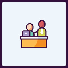 Illustration of two colleagues collaborating at work desk, modern style