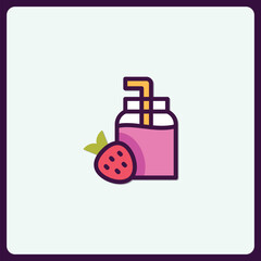 Minimalist vibrant strawberry smoothie icon, representing healthy refreshment