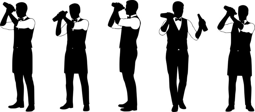 Set of bartender silhouette vector on white background
