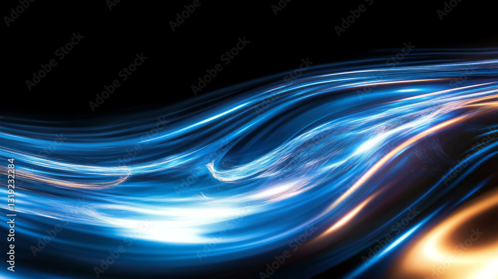Poster Dynamic abstract background with chaotic fluid motion in blue and orange hues for creative design projects