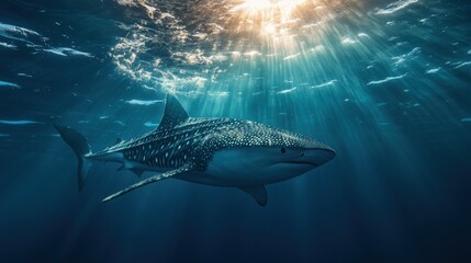 Fototapeta premium A breathtaking image of a whale shark peacefully swimming through plankton-rich waters.