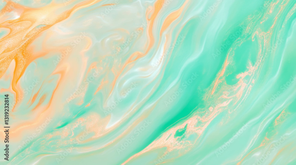Poster ethereal abstract background with turquoise and peach swirls for creative designs