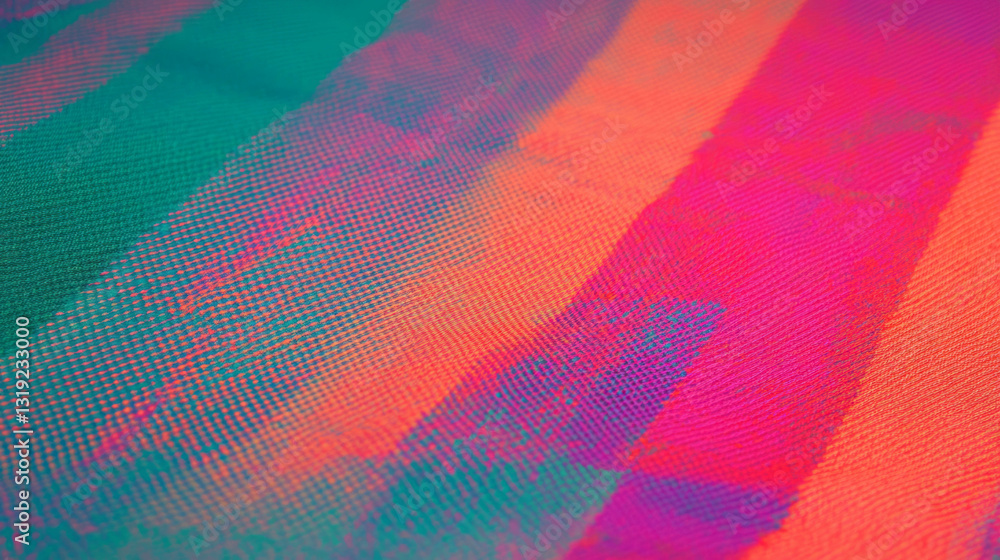 Poster Vibrant abstract fabric texture in colorful chaotic patterns