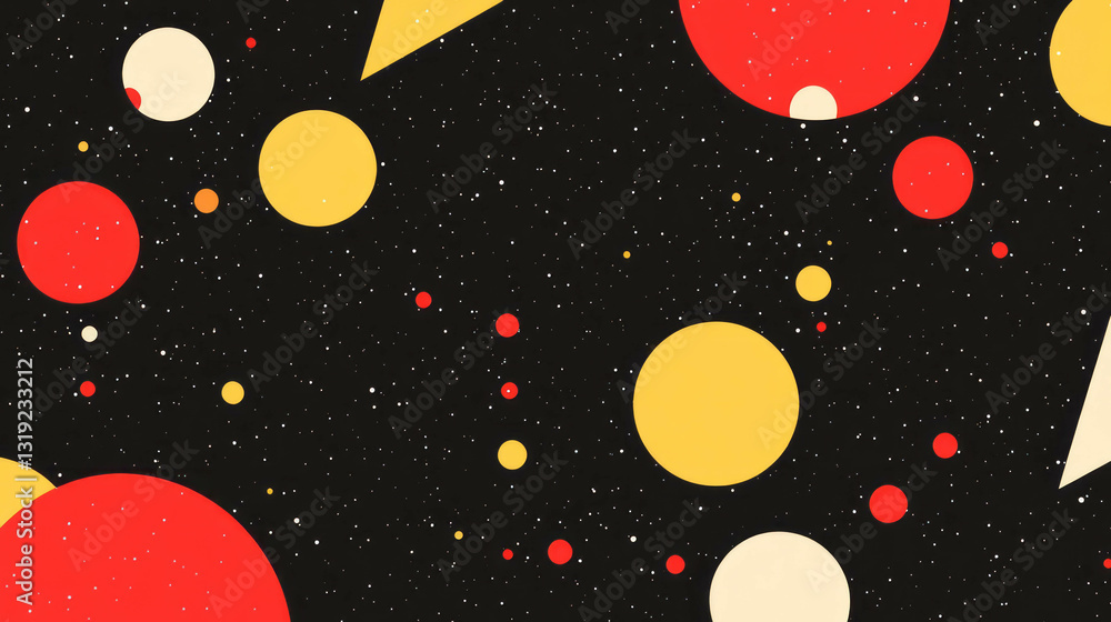 Aufkleber festive and elegant chaotic pattern with red and yellow circles on black background