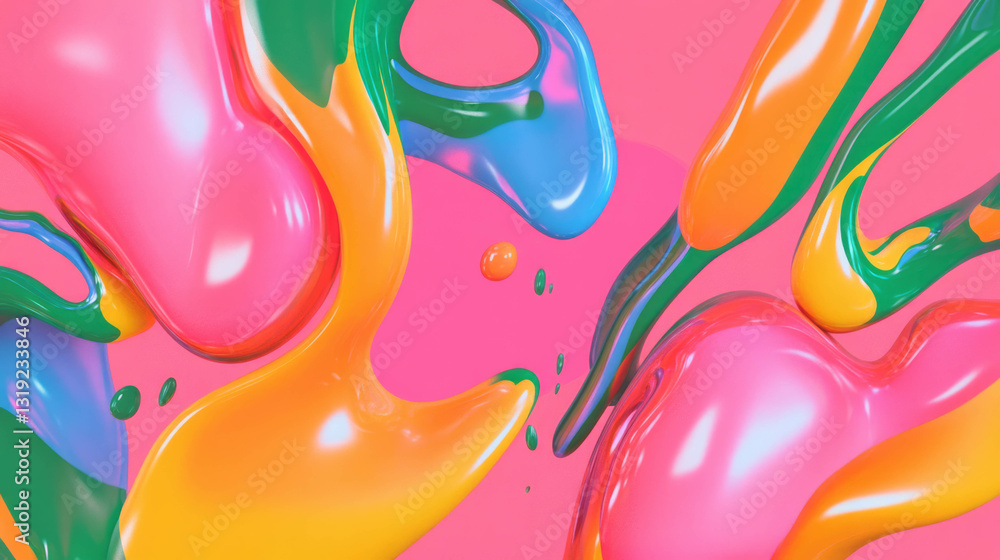 Poster Vibrant flowing abstract background with chaotic and colorful swirls